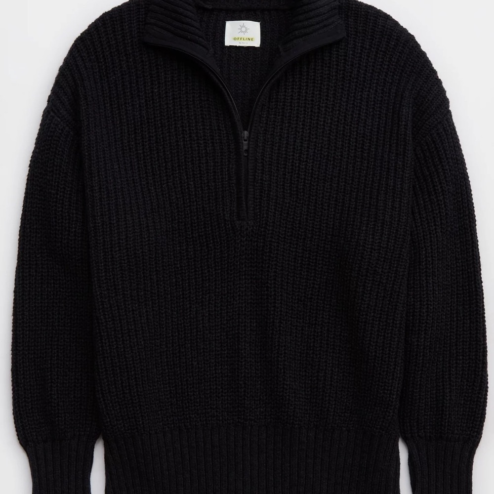 OFFLINE By Aerie Chillside Quarter Zip Sweater (Small, Black)